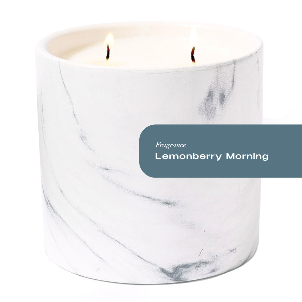 Lemonberry Morning White Marble Candle 17oz - Chic Brico