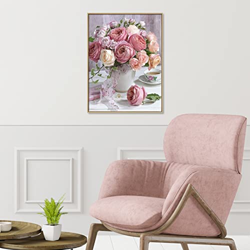 Shabby Pink & White Roses in Vase Diamond Painting Kit for Adults & Kids, 5D Full Drill Round - Chic Brico