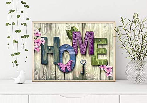 "Home" Theme Diamond Painting Kit, Rustic Wood with Vivid Colors, 5D Full Drill Round - Chic Brico