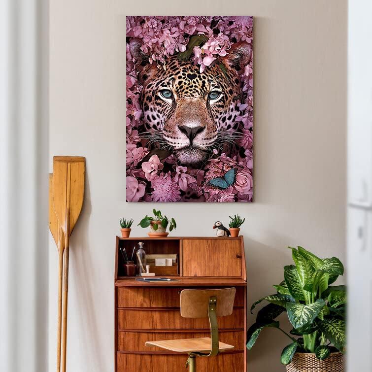 Beautiful Pink Tiger & Flowers Diamond Painting Kit for Kids & Adults, 5D Full Drill Round - Chic Brico
