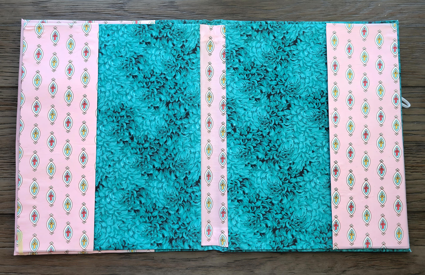 Fabric Covered Hardcover Reusable Notebook Composition Book Cover - Aqua and Pink Charms - Chic Brico