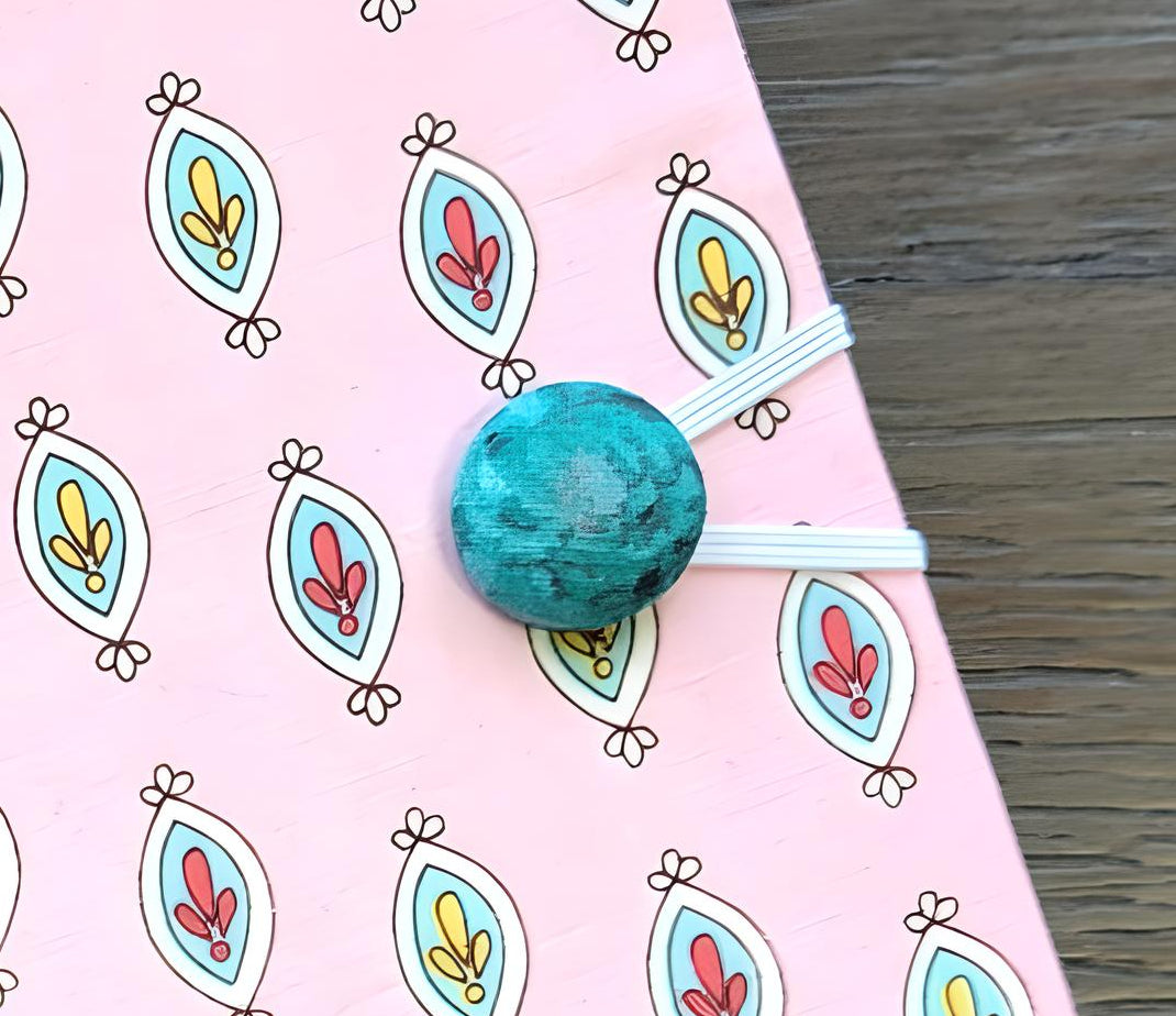 Fabric Covered Hardcover Reusable Notebook Composition Book Cover - Aqua and Pink Charms - Chic Brico