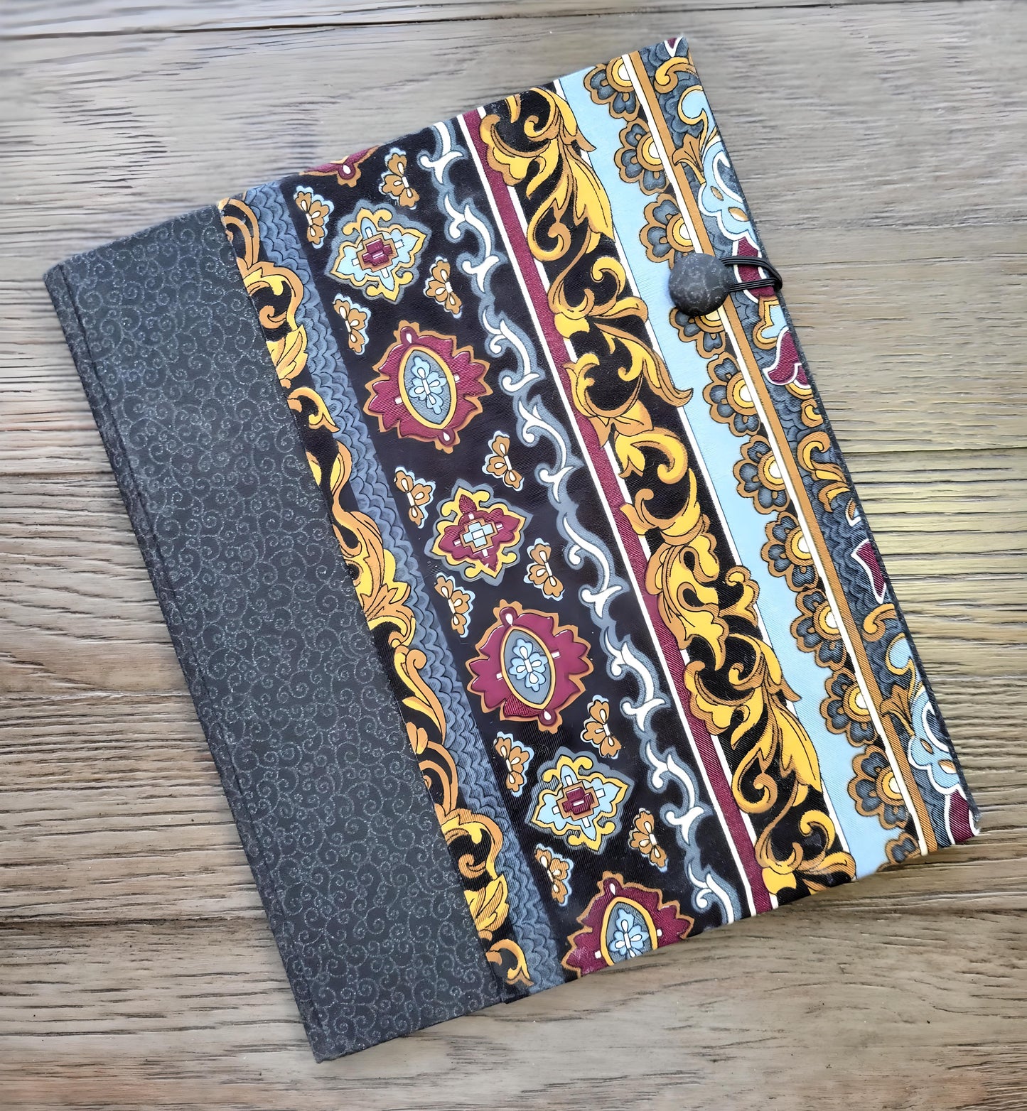 Fabric Covered Hardcover Notebook Composition Book Cover - Dark Gray, Red, Blue and Gold