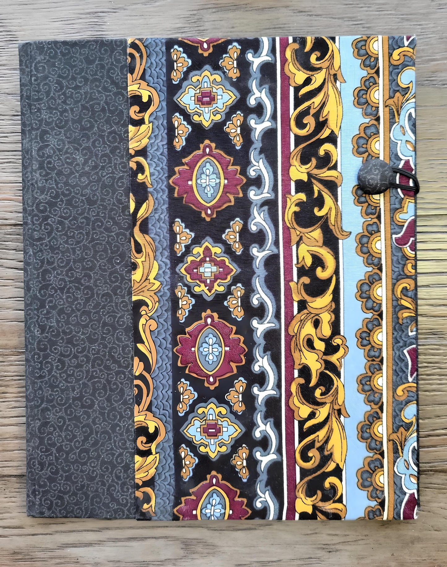 Fabric Covered Hardcover Notebook Composition Book Cover - Dark Gray, Red, Blue and Gold