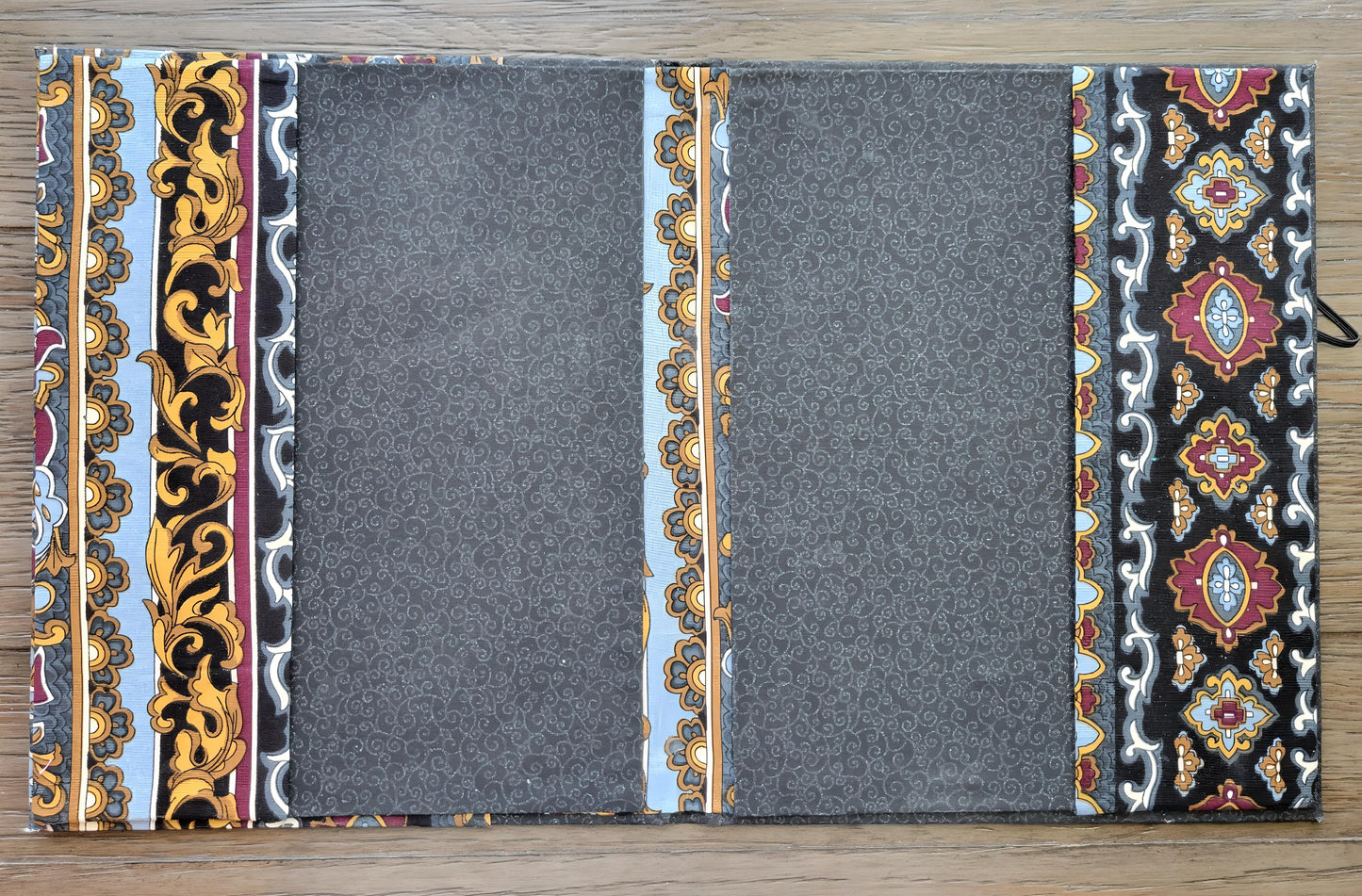 Fabric Covered Hardcover Notebook Composition Book Cover - Dark Gray, Red, Blue and Gold