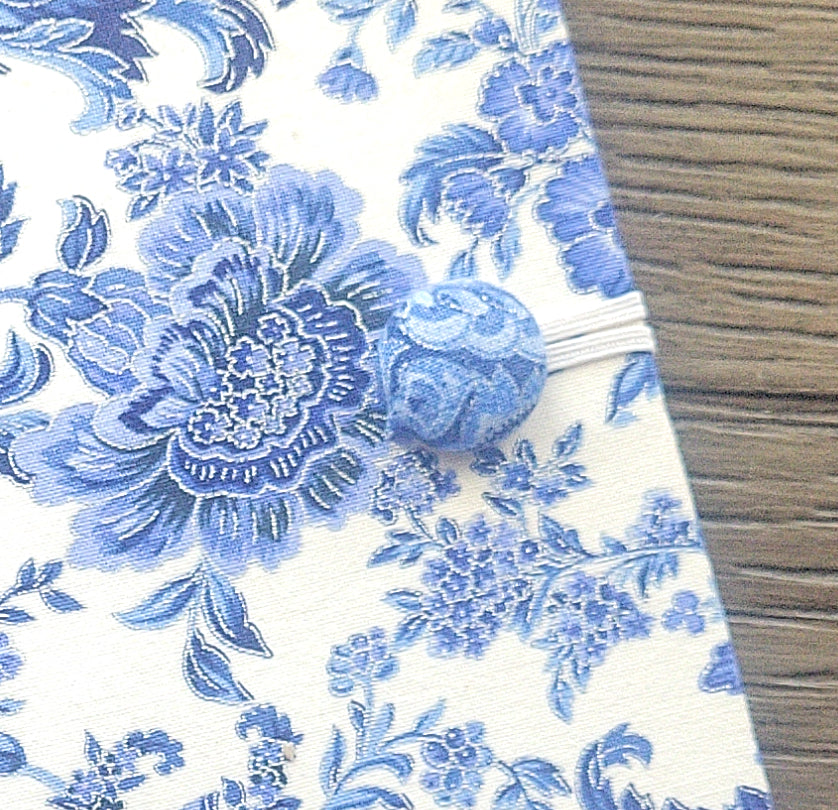 Fabric Covered Hardcover Reusable Notebook Composition Book Cover - Delft Blue, White and Silver Paisley - Chic Brico