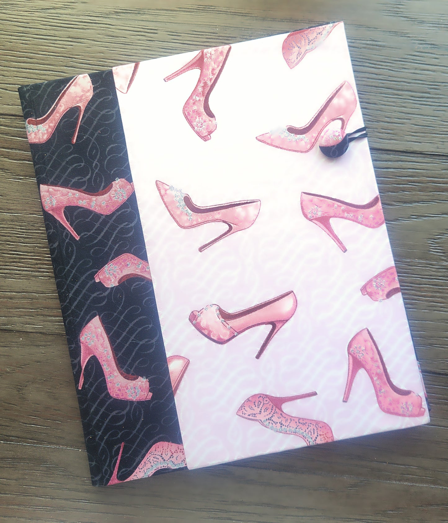 Fabric Covered Hardcover Notebook Composition Book Cover - Pink & Black Stilettos - Chic Brico