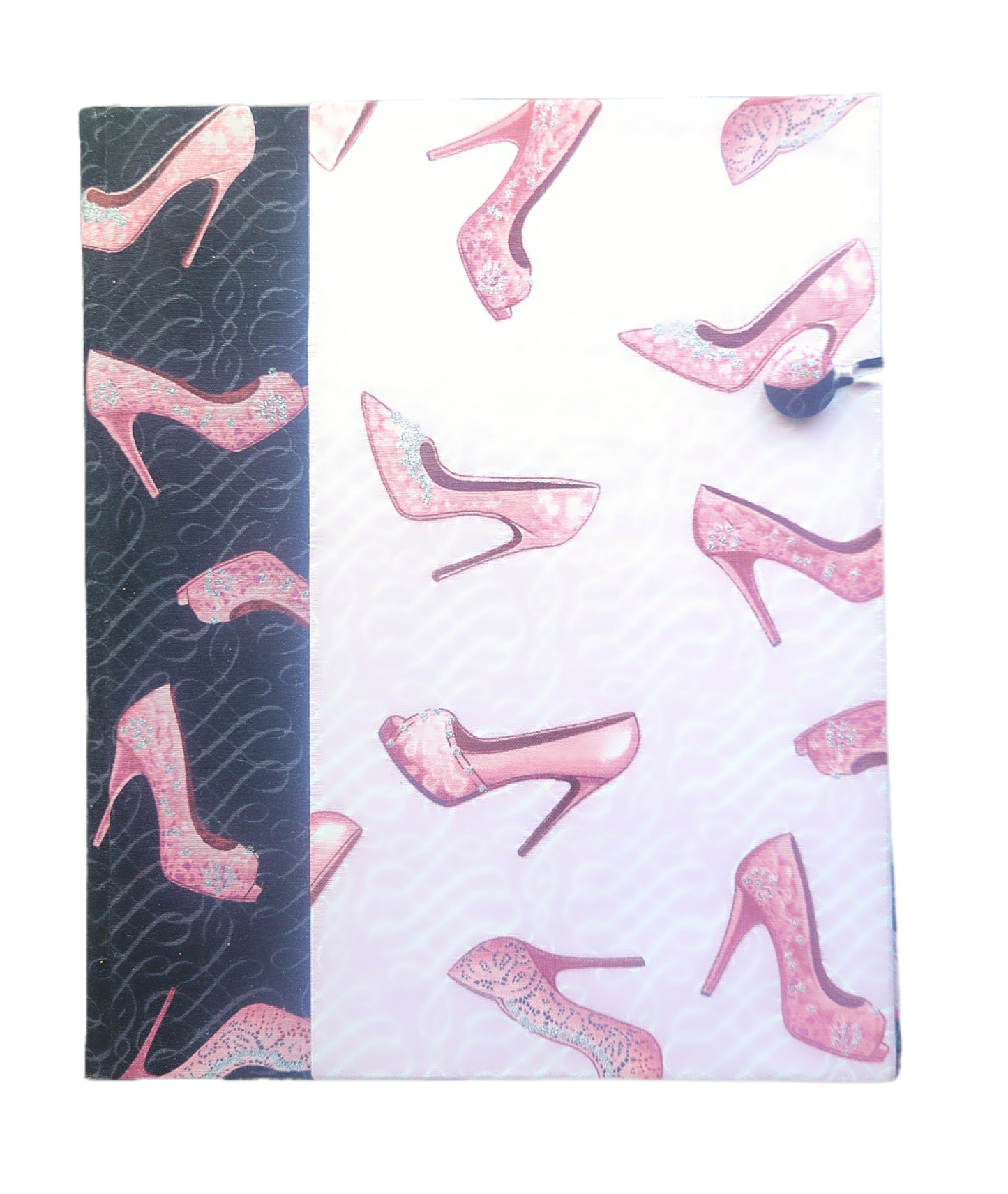 Fabric Covered Hardcover Notebook Composition Book Cover - Pink & Black Stilettos - Chic Brico