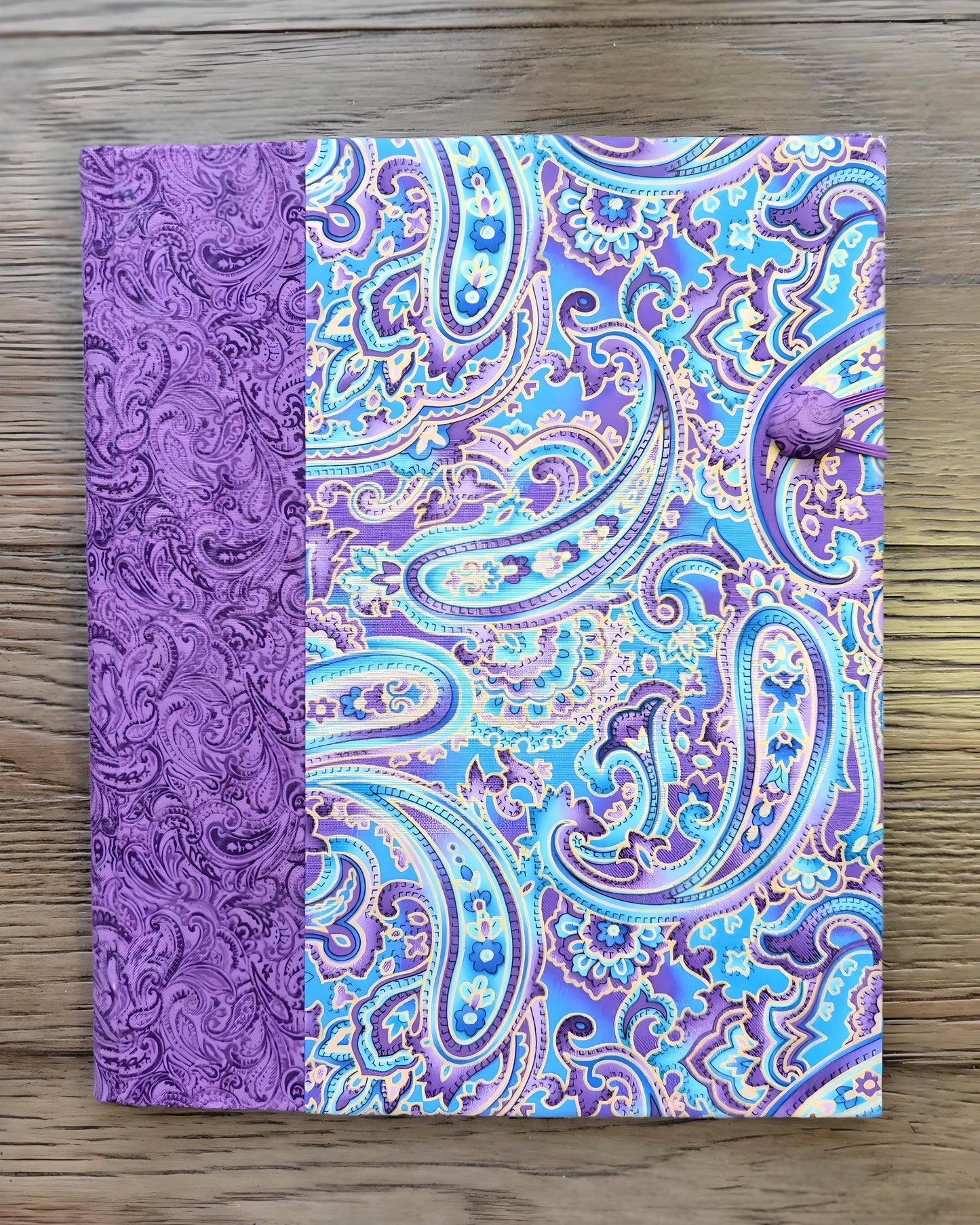 Fabric Covered Hardcover Notebook Composition Book Cover - Purple, Blue and Gold Paisley