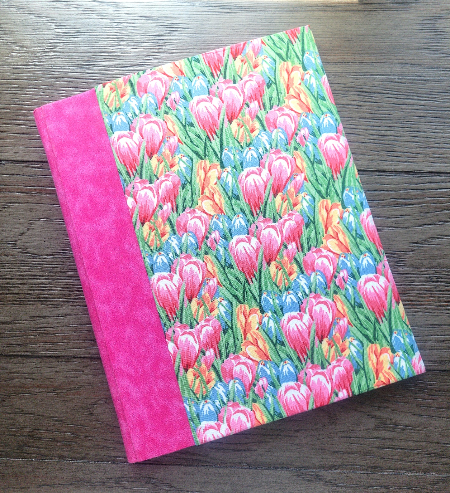 Fabric Covered Hardcover Notebook Composition Book Cover - Rainbow Tulip FIeld - Chic Brico