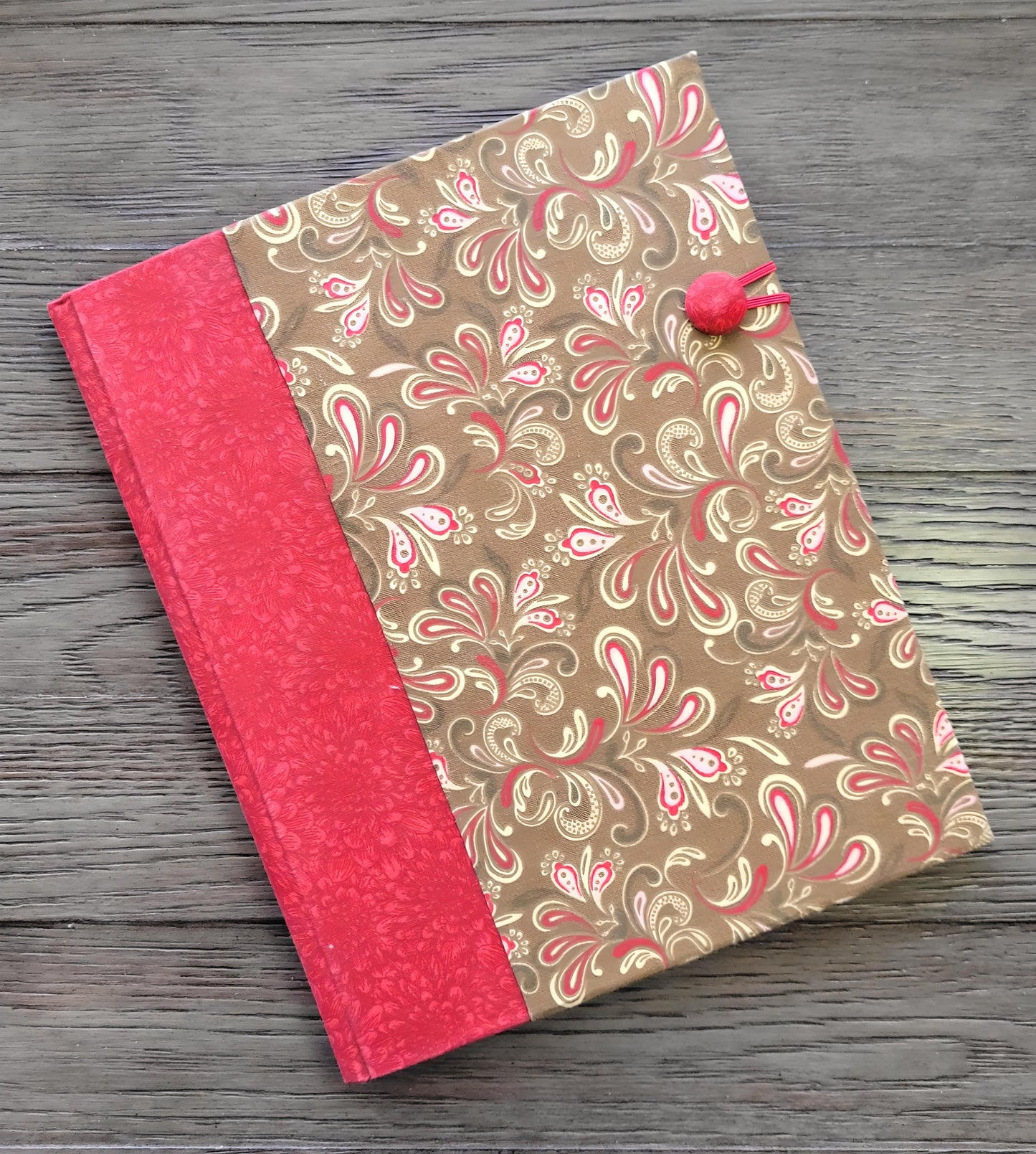 Fabric Covered Hardcover Notebook Composition Book Cover - Red & Brown Paisley