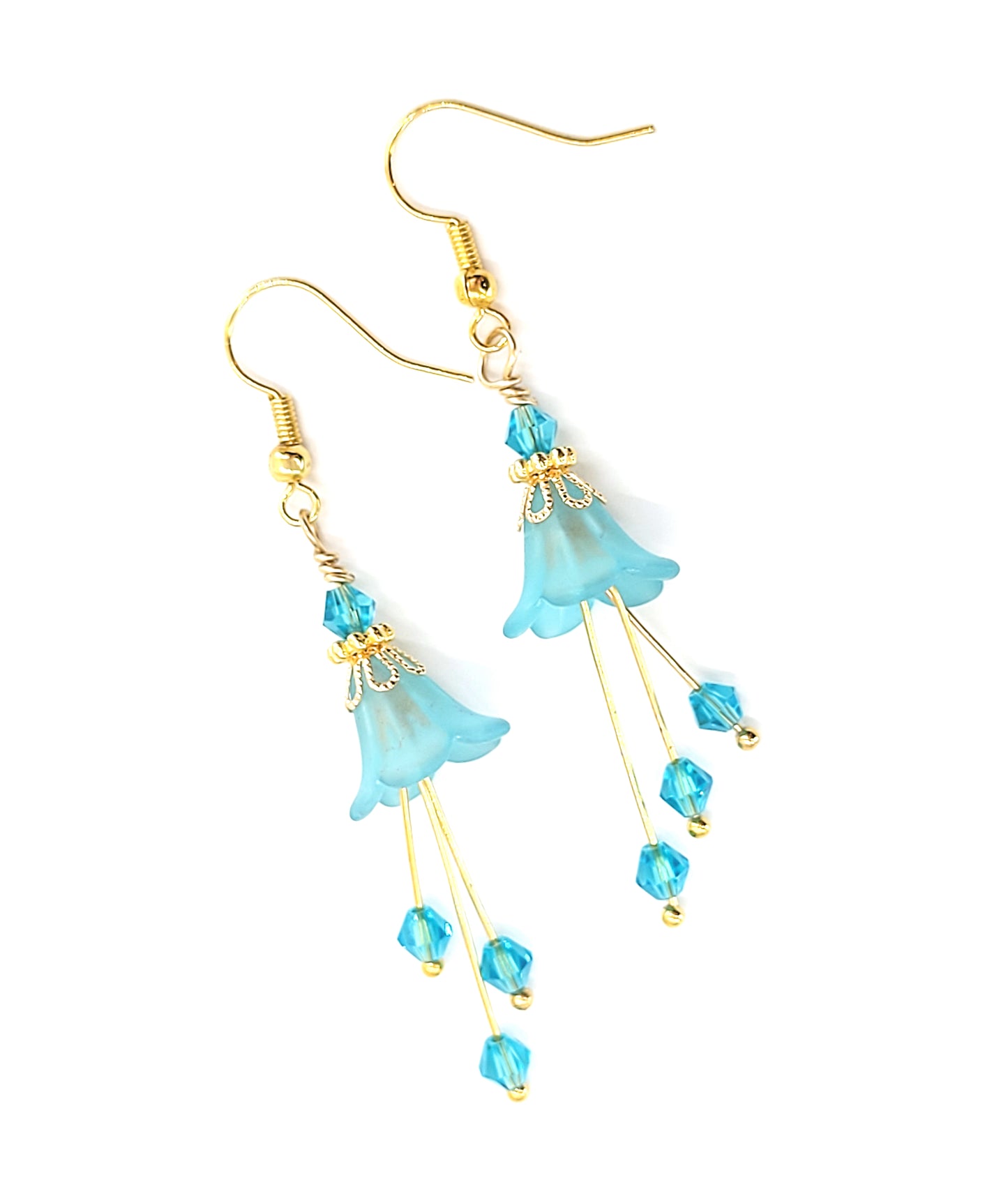 Aqua Blue Bell Flower Earrings - Chic Brico
