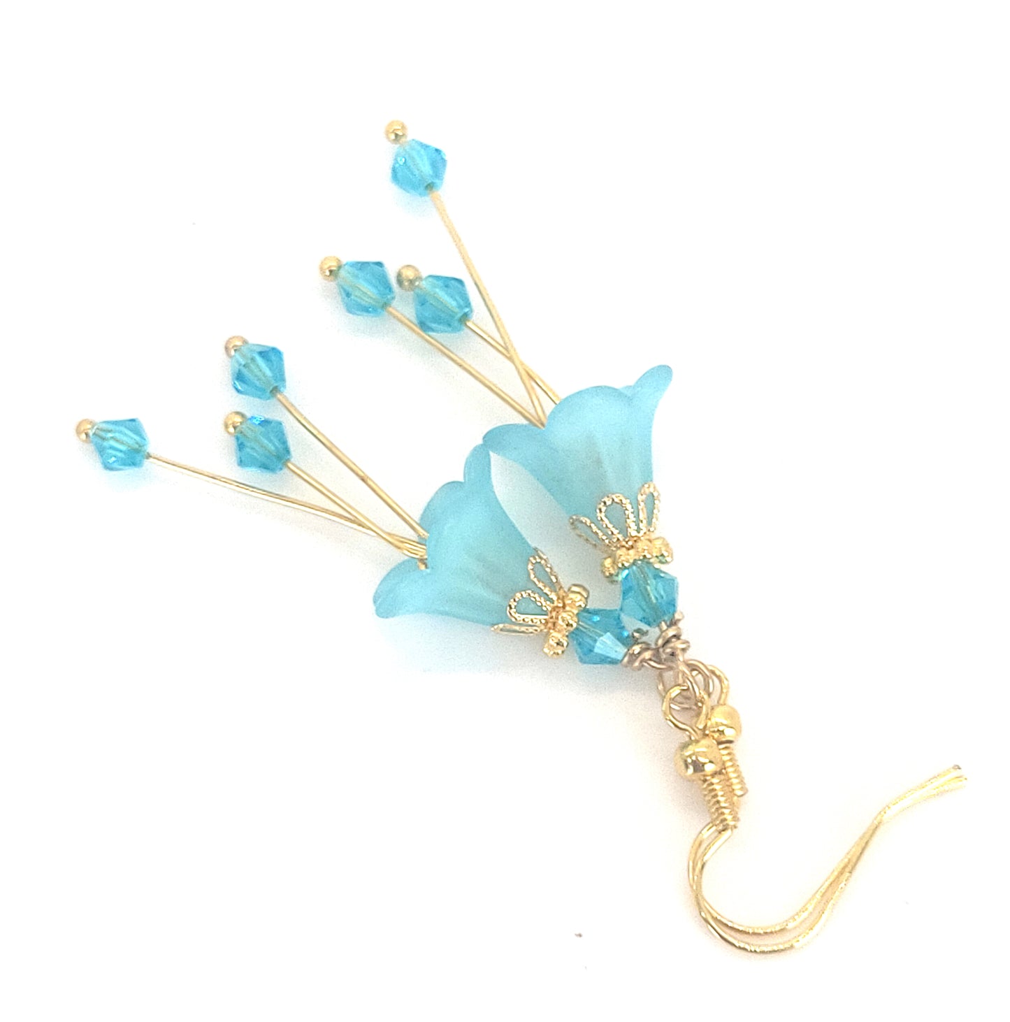 Aqua Blue Bell Flower Earrings - Chic Brico