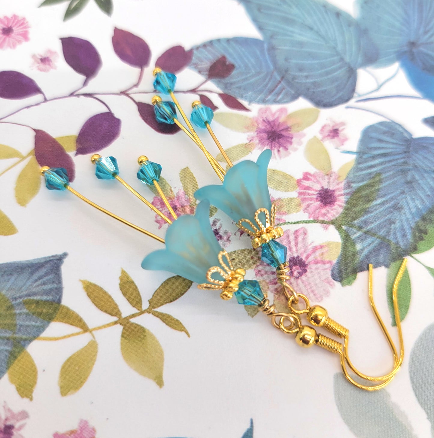Aqua Blue Bell Flower Earrings - Chic Brico