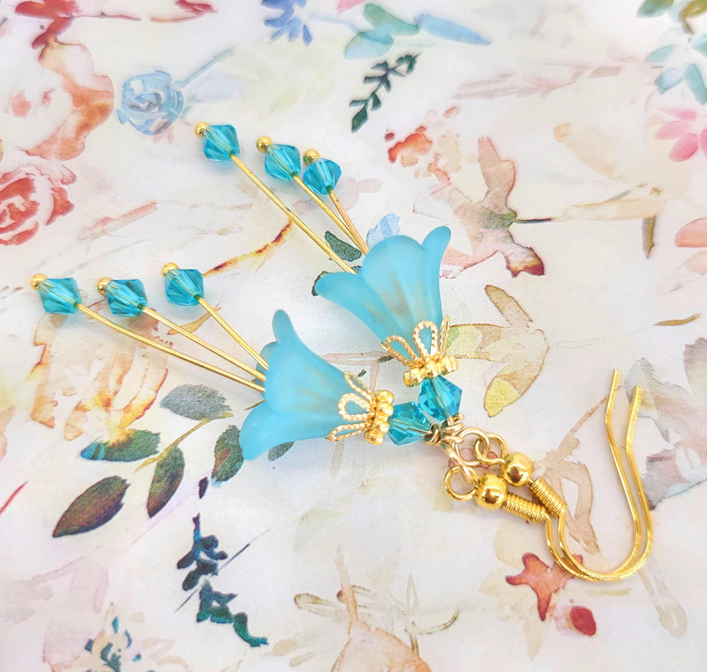 Aqua Blue Bell Flower Earrings - Chic Brico