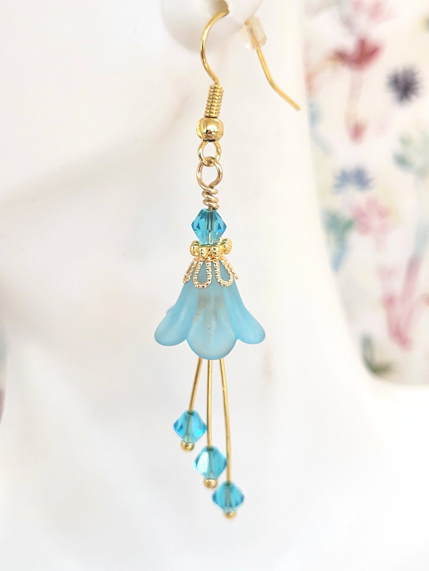 Aqua Blue Bell Flower Earrings - Chic Brico