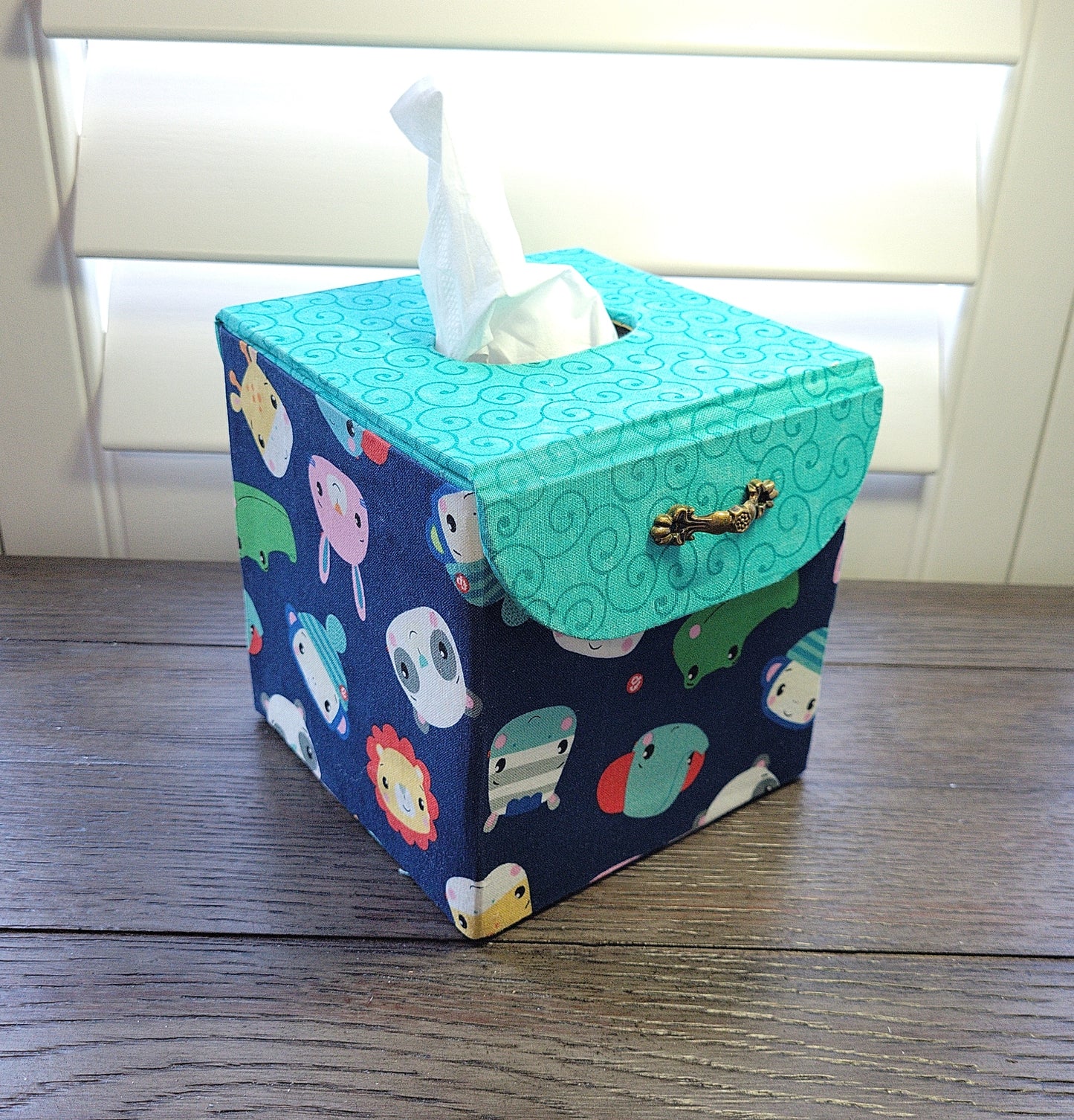 Fabric Covered Tissue Box Holder, Kid's Bedroom Decor, Cartoon Animals - Chic Brico