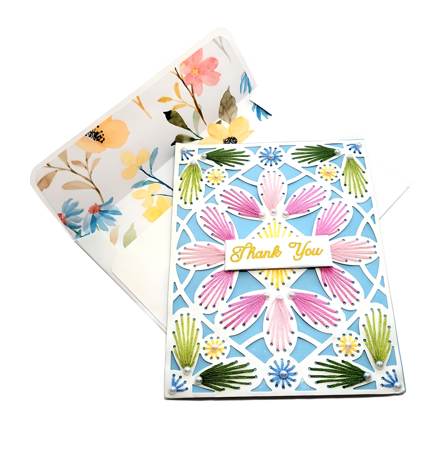 Stitched Thank You Cards, Elegant Decorated Gift Boxed Set - 4 Pieces - Chic Brico