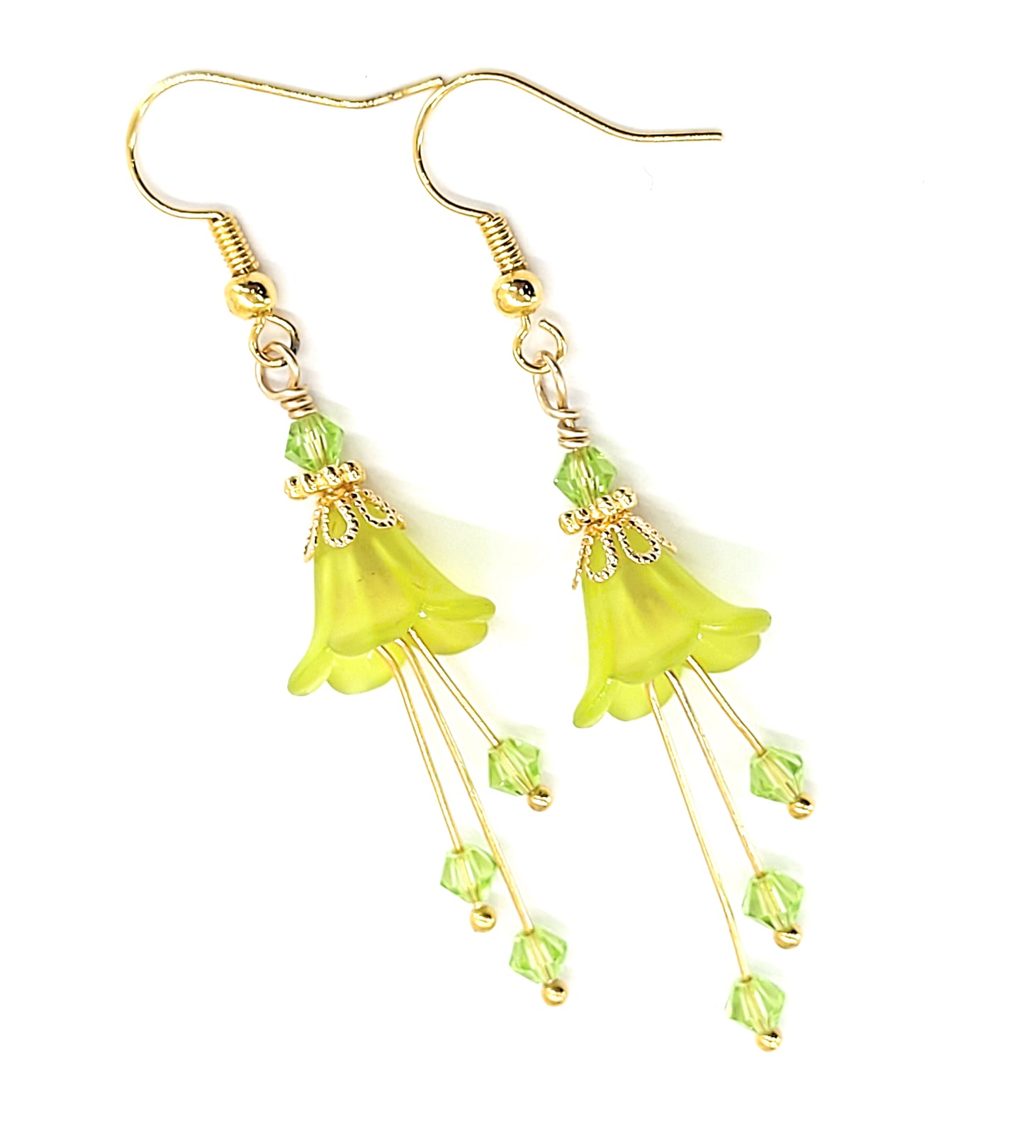 Bright Peridot Green Bell Flower Earrings - Chic Brico