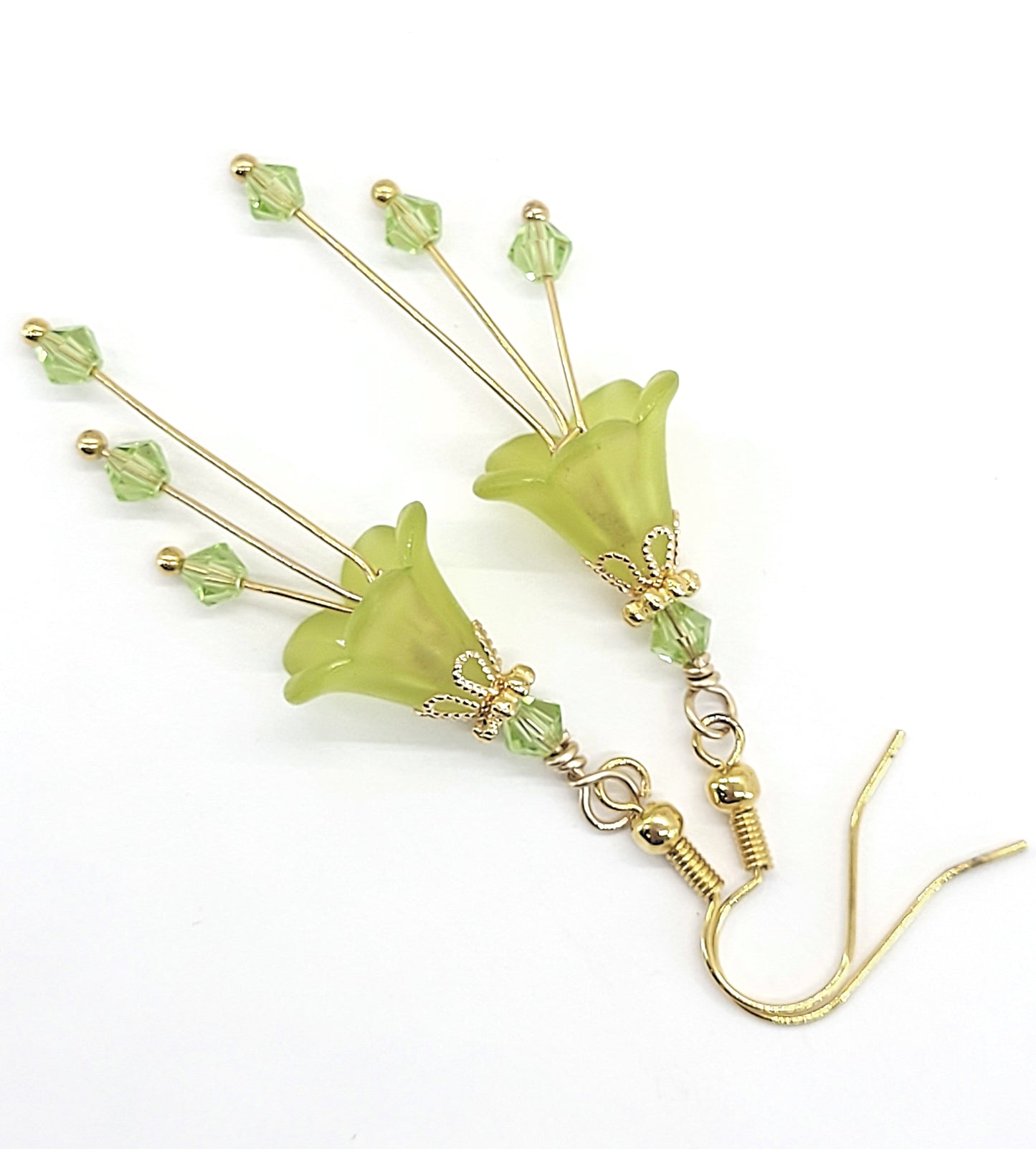 Bright Peridot Green Bell Flower Earrings - Chic Brico