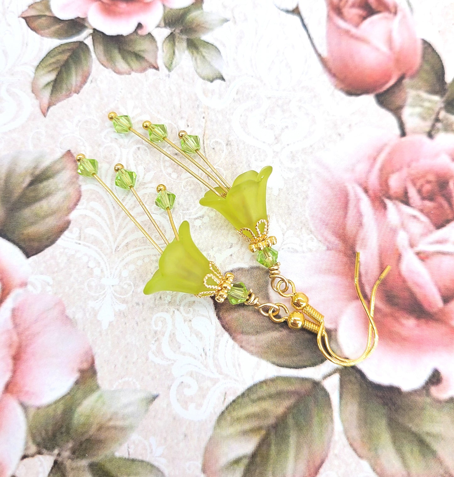 Bright Peridot Green Bell Flower Earrings - Chic Brico
