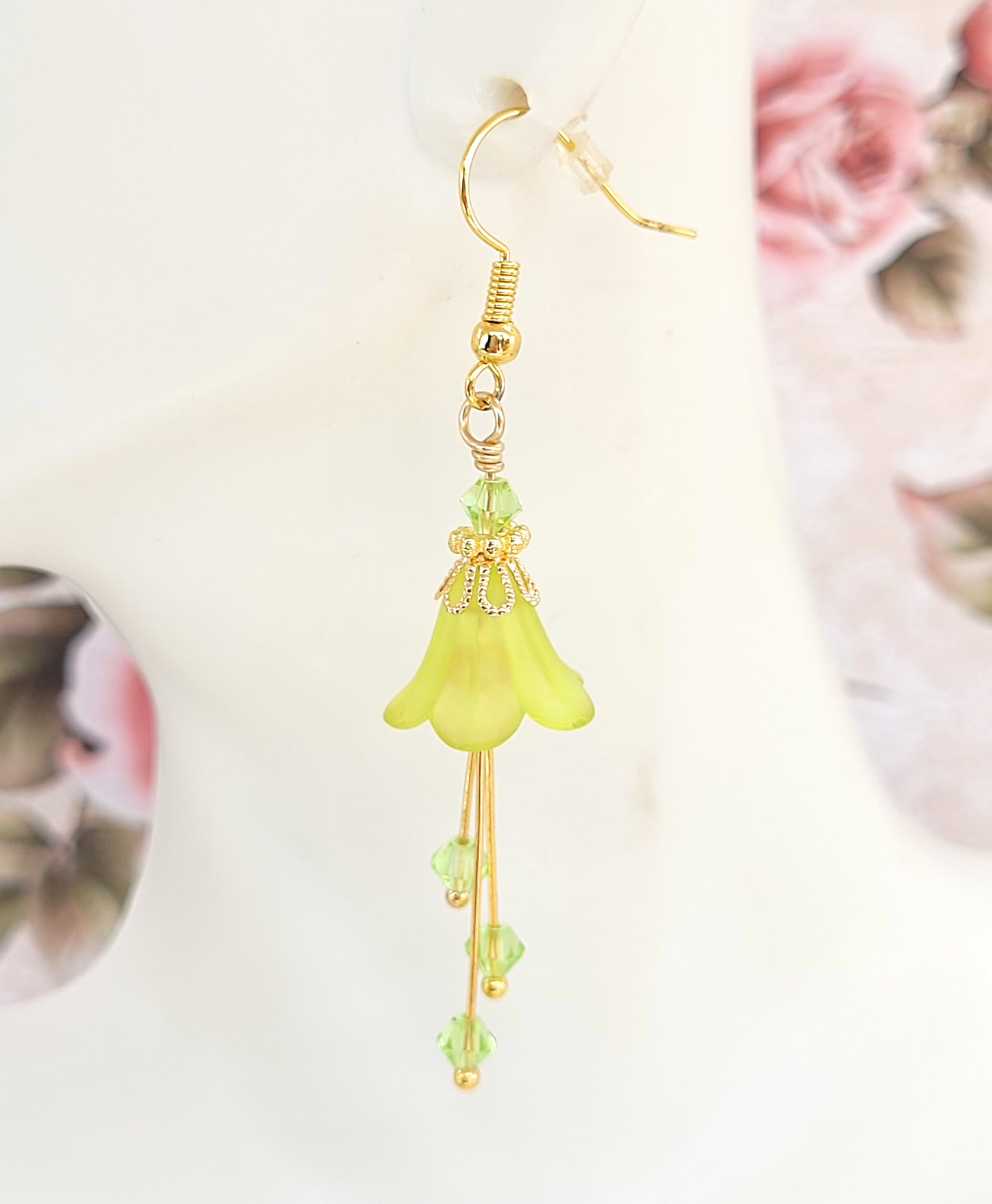 Bright Peridot Green Bell Flower Earrings - Chic Brico