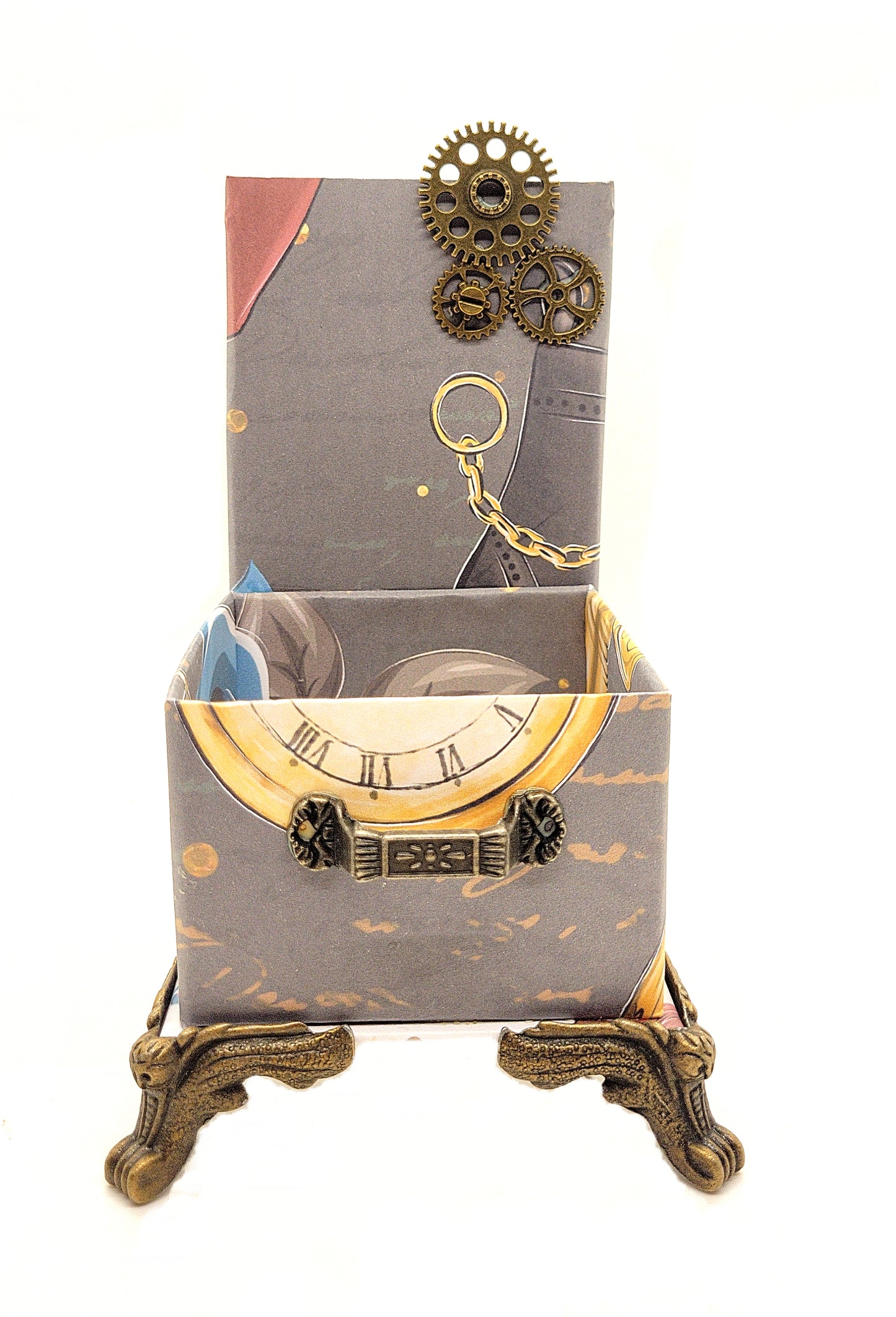Office Desktop Organizer for Him for Pens and Clips w/Metal Gears Accent - Gentleman Rules in Gray - Chic Brico