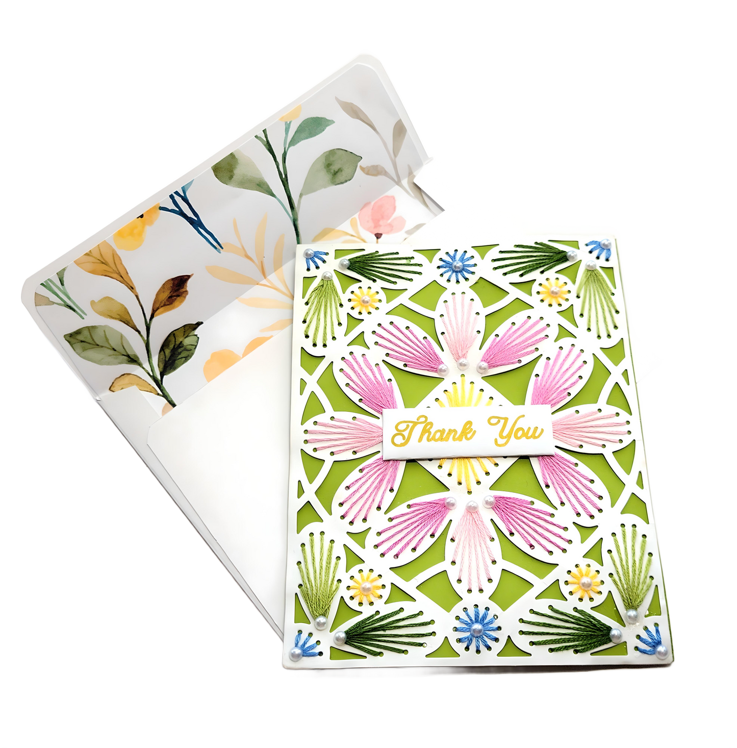 Stitched Thank You Cards, Elegant Decorated Gift Boxed Set - 4 Pieces - Chic Brico