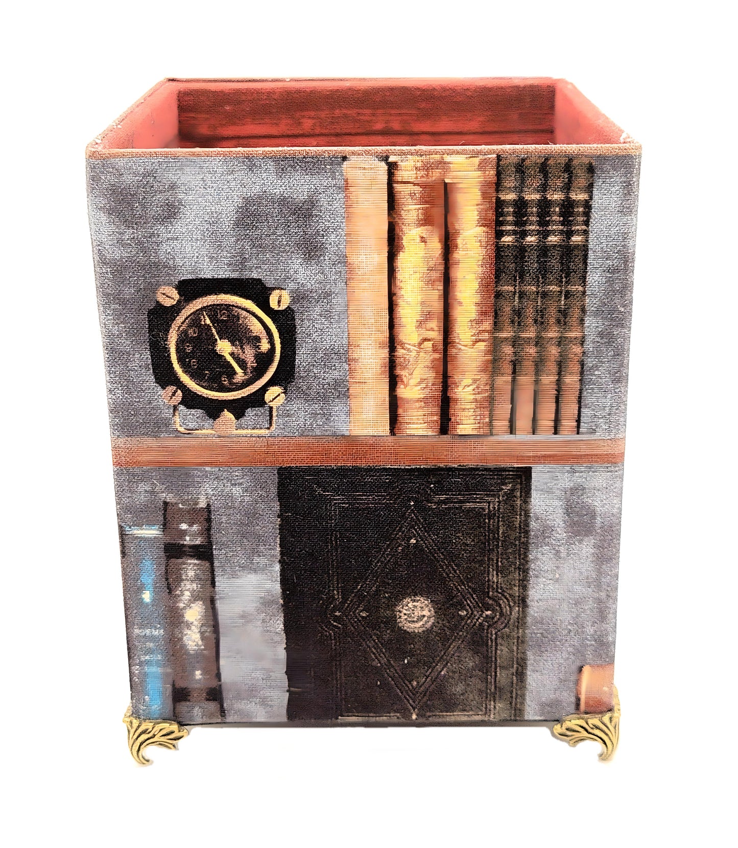 Fabric-Covered Pen Pencil Cosmetics Brushes Holder, Desktop Organizer, Vintage Victorian Library - Chic Brico