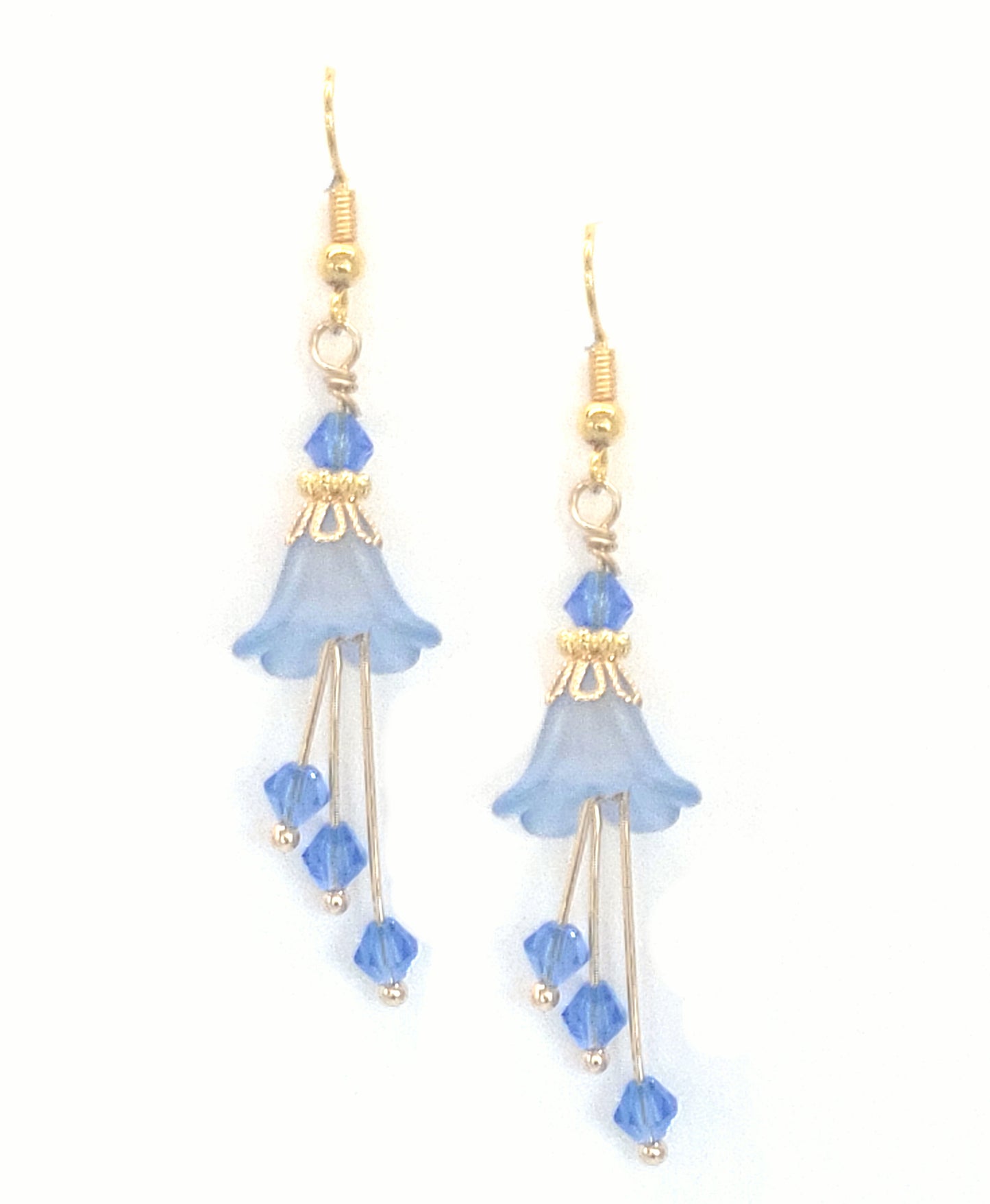 Light Sapphire Powder Blue and Gold Bell Flower Earrings - Chic Brico
