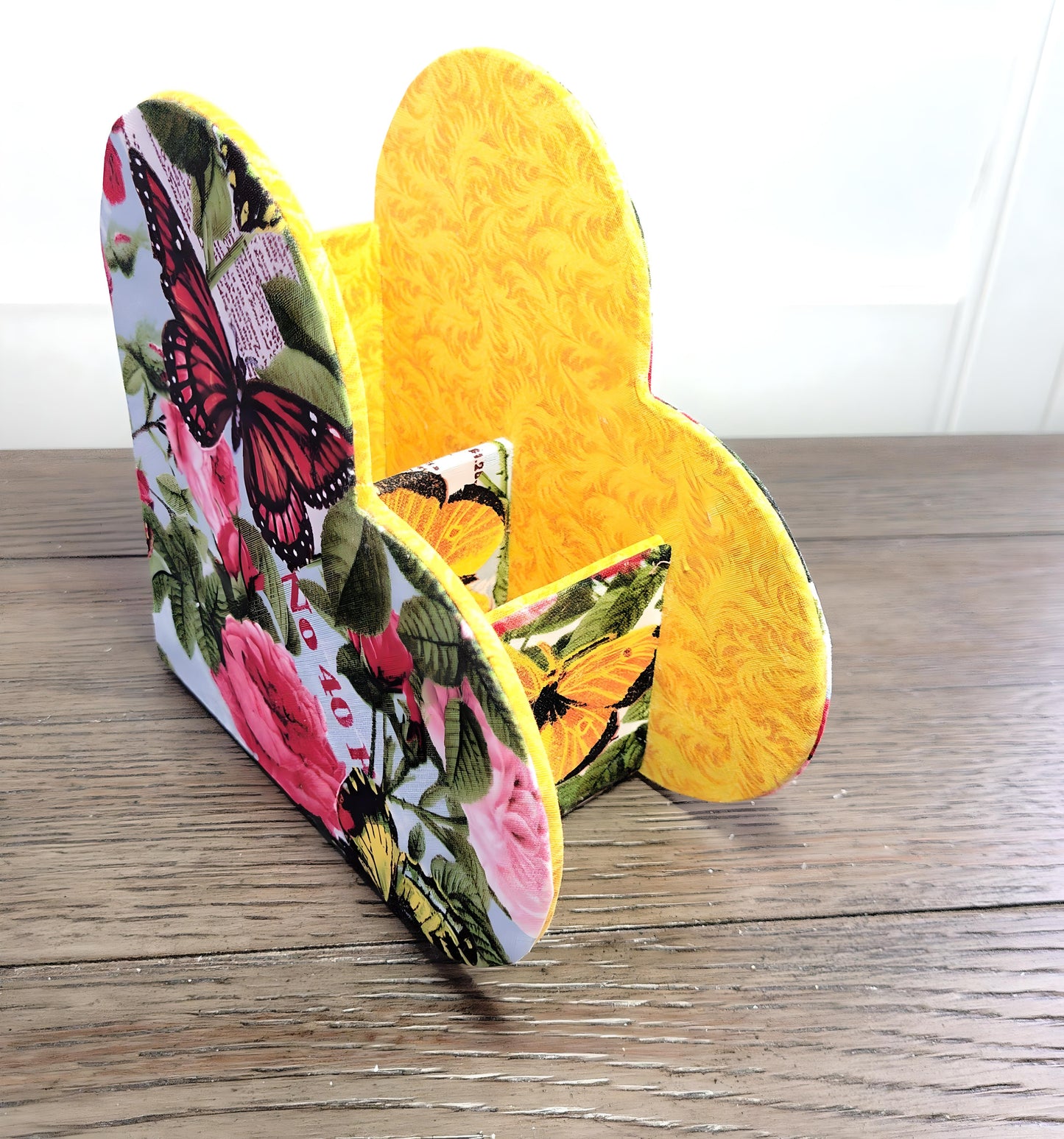 Desktop Organizer, Heart-Shaped, 100% Cotton Fabric, Butterflies and Flowers - Chic Brico