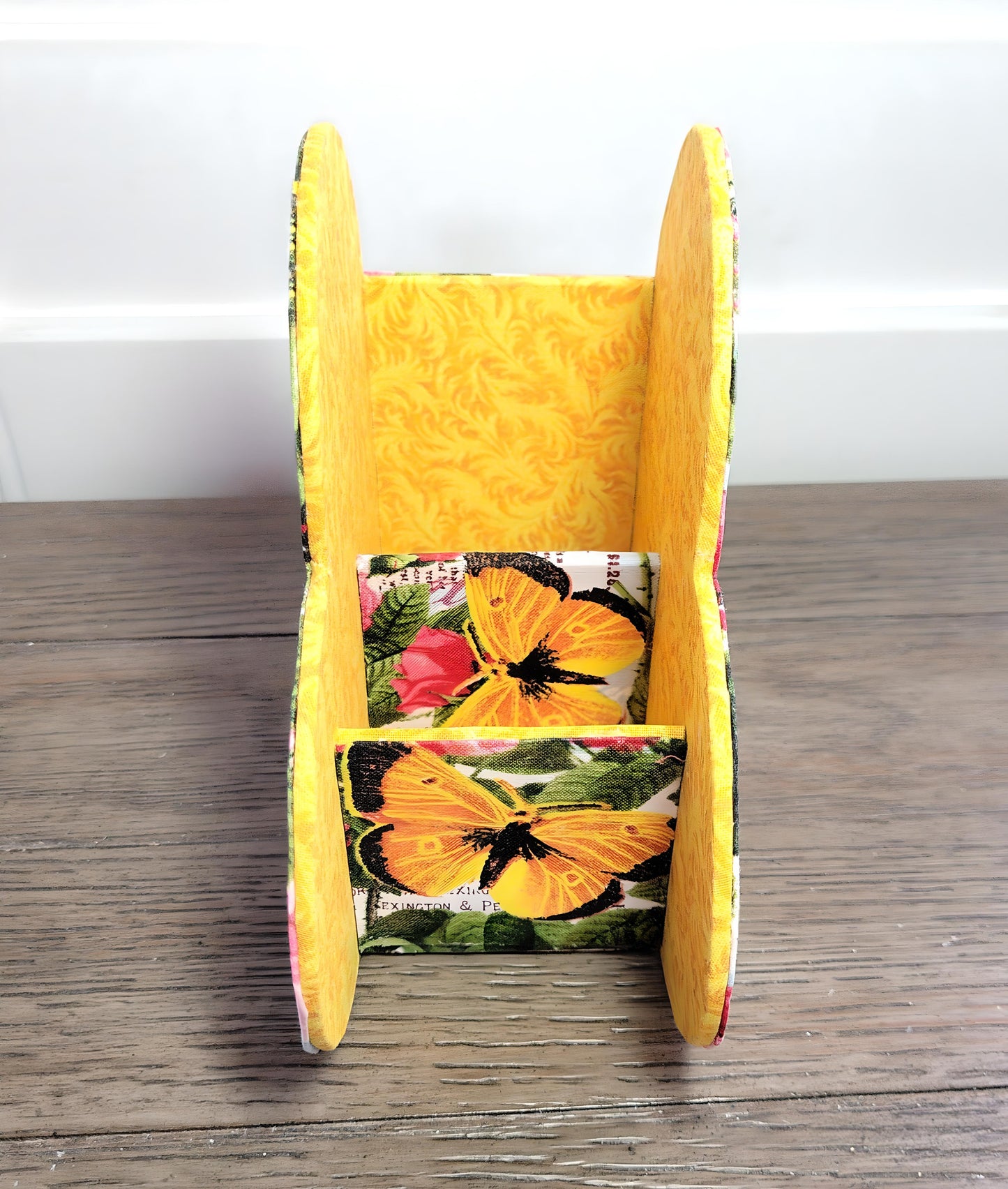 Desktop Organizer, Heart-Shaped, 100% Cotton Fabric, Butterflies and Flowers - Chic Brico
