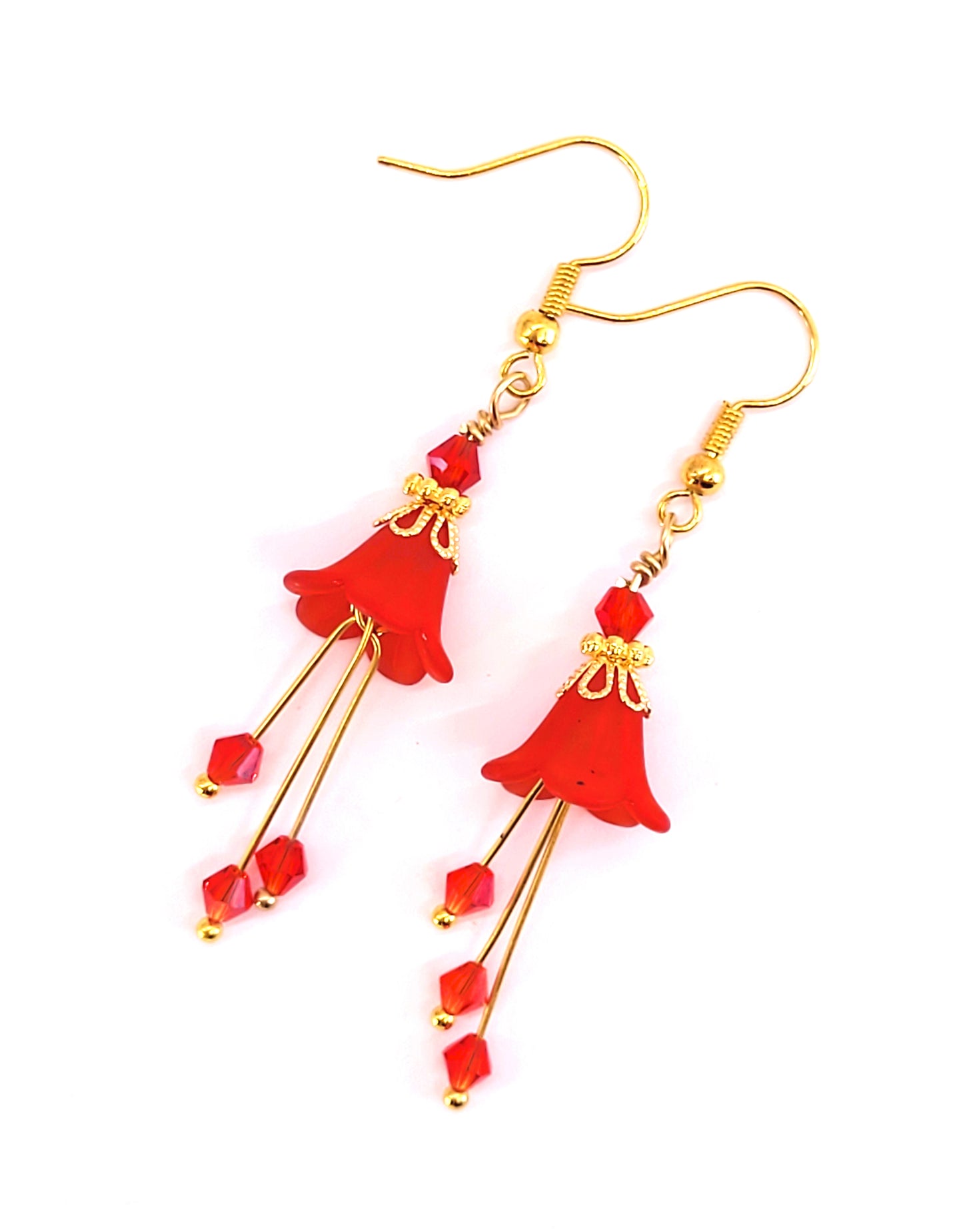 Ruby Siam Red Flower Bell Earrings - Chic Brico