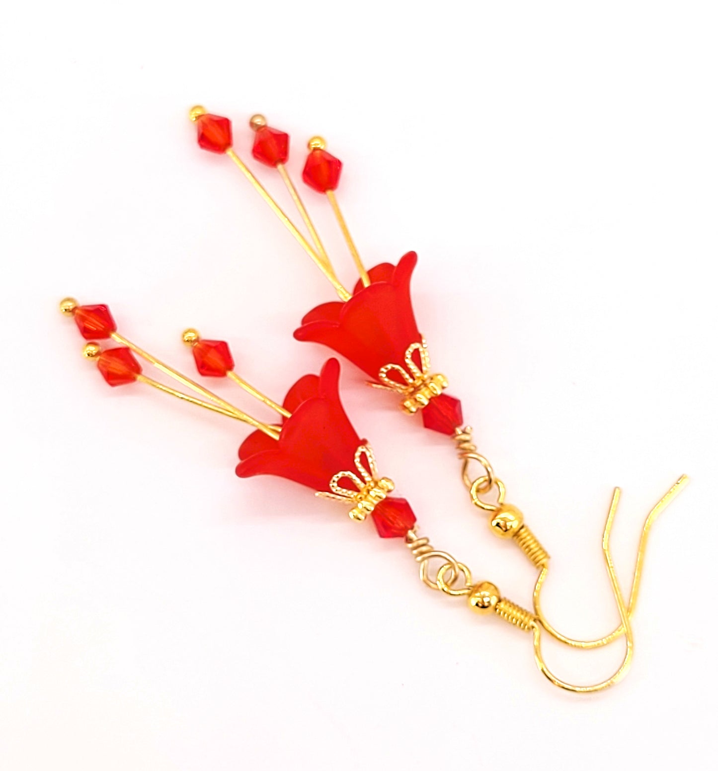 Ruby Siam Red Flower Bell Earrings - Chic Brico