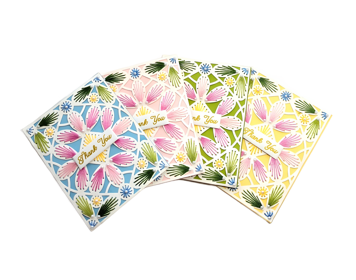 Stitched Thank You Cards, Elegant Decorated Gift Boxed Set - 4 Pieces - Chic Brico