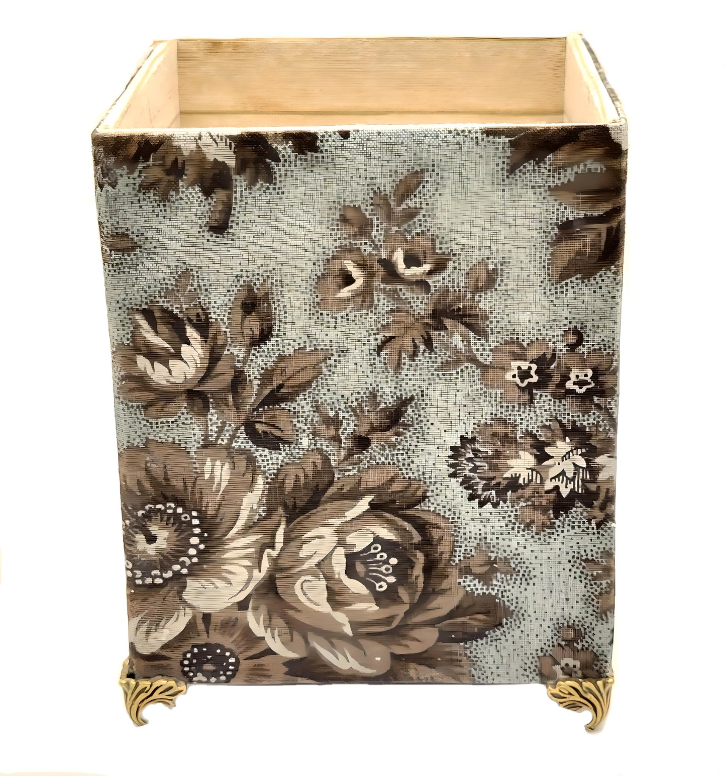 Fabric-Covered Pen Pencil Cosmetics Brushes Holder, Desktop Organizer, Vintage Victorian Wallpaper - Chic Brico