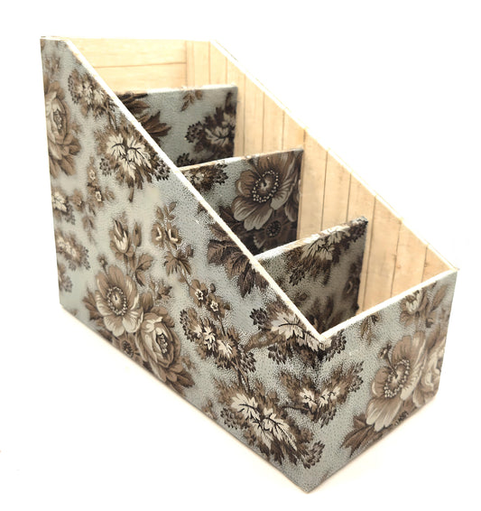 Fabric-Covered Divided Storage Tiered Organizer Box for Desktop or Tabletop, Vintage Victorian Wallpaper - Chic Brico