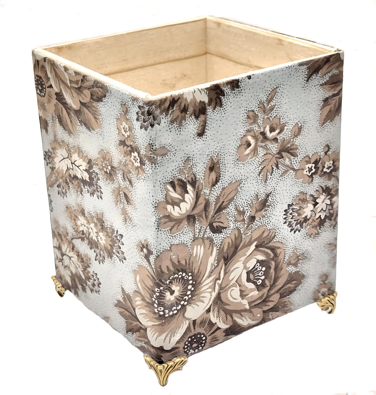 Fabric-Covered Pen Pencil Cosmetics Brushes Holder, Desktop Organizer, Vintage Victorian Wallpaper - Chic Brico