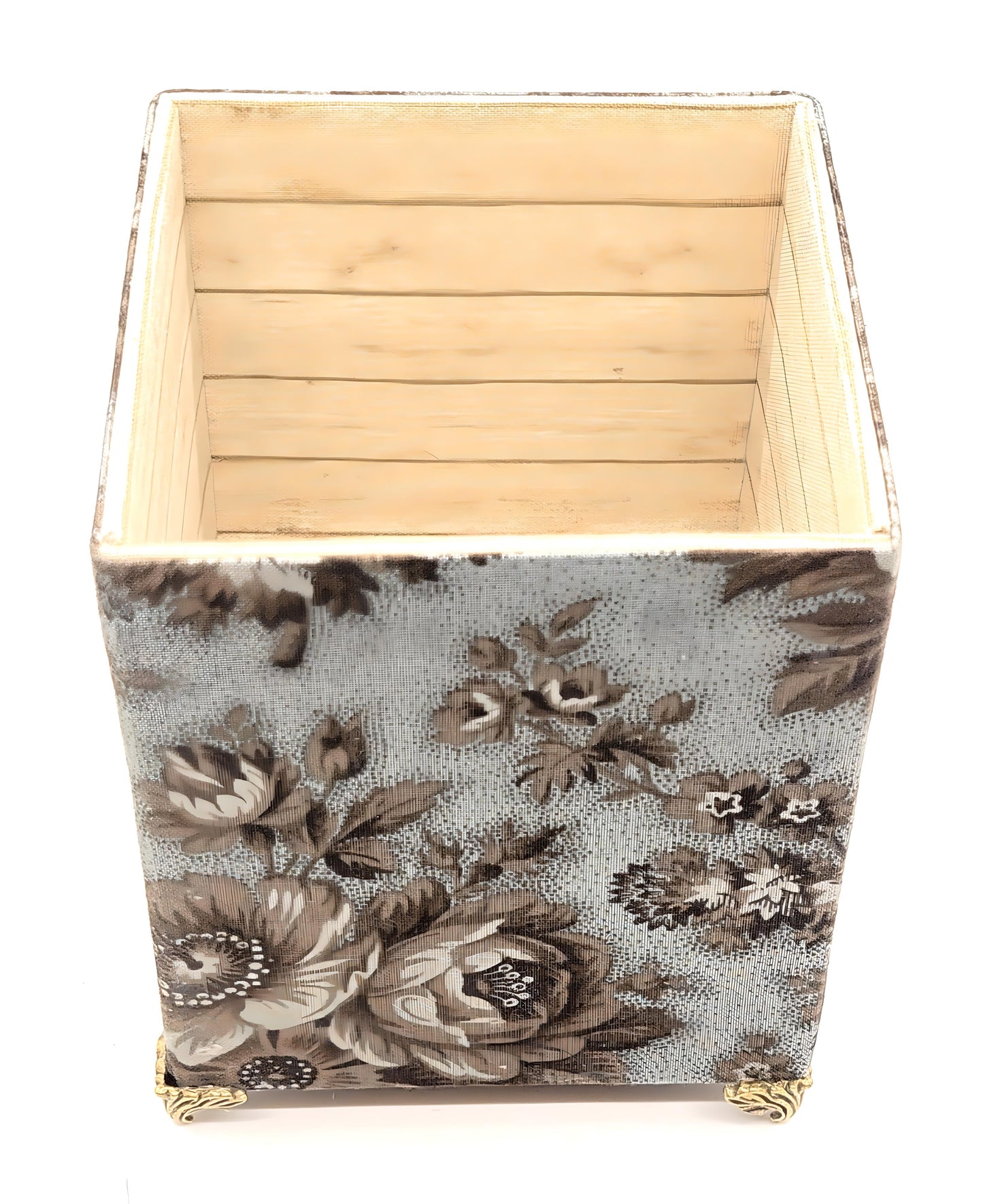 Fabric-Covered Pen Pencil Cosmetics Brushes Holder, Desktop Organizer, Vintage Victorian Wallpaper - Chic Brico