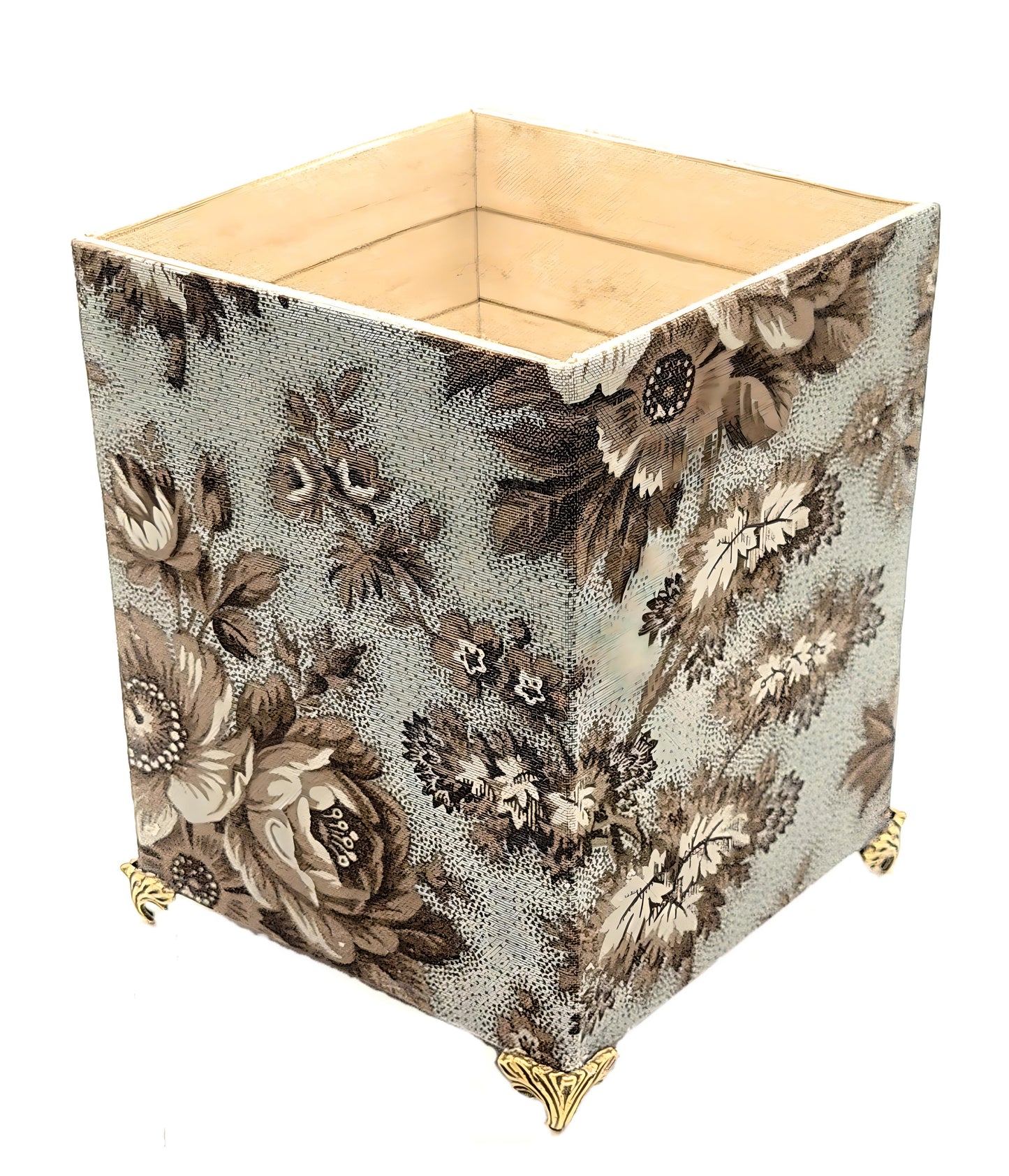 Fabric-Covered Pen Pencil Cosmetics Brushes Holder, Desktop Organizer, Vintage Victorian Wallpaper - Chic Brico