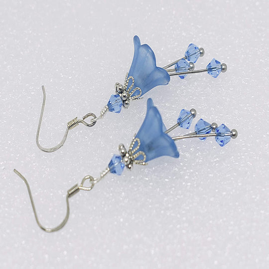 Light Blue and Silver Bell Flower Earrings - Chic Brico