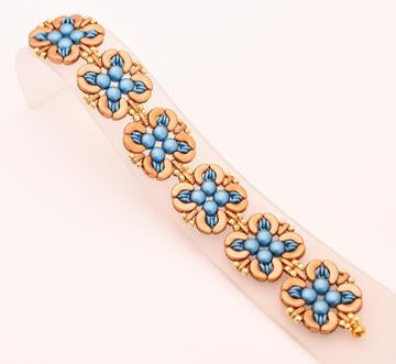 Aqua Blue And Gold Rosette Big Block Link Bracelet (4 Colors) - Chic Brico