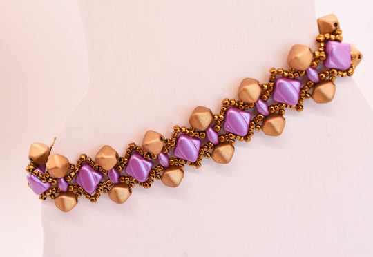 Aztec Gold and Lilac Pyramid Link Bracelet - Chic Brico