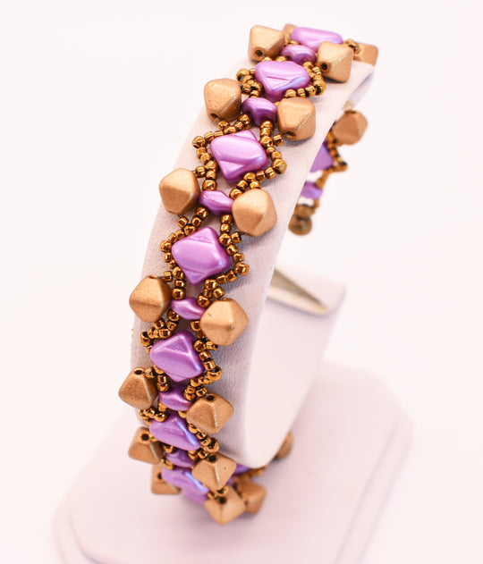 Aztec Gold and Lilac Pyramid Link Bracelet - Chic Brico