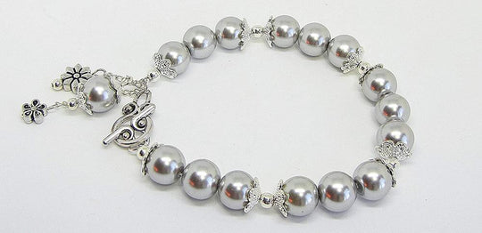 Gray And Silver Pearl Wedding Jewelry Bracelet - Chic Brico