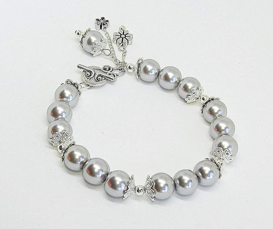 Gray And Silver Pearl Wedding Jewelry Bracelet - Chic Brico