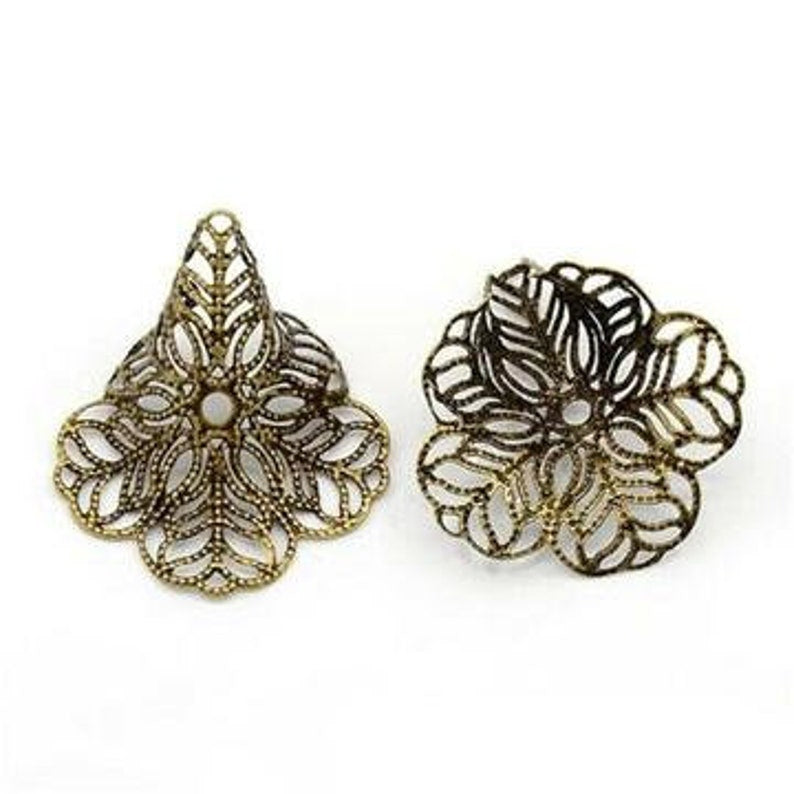 Fluted Flower Iron Filigree Wide Cone Bead Caps - Qty 10 or 20 - Chic Brico