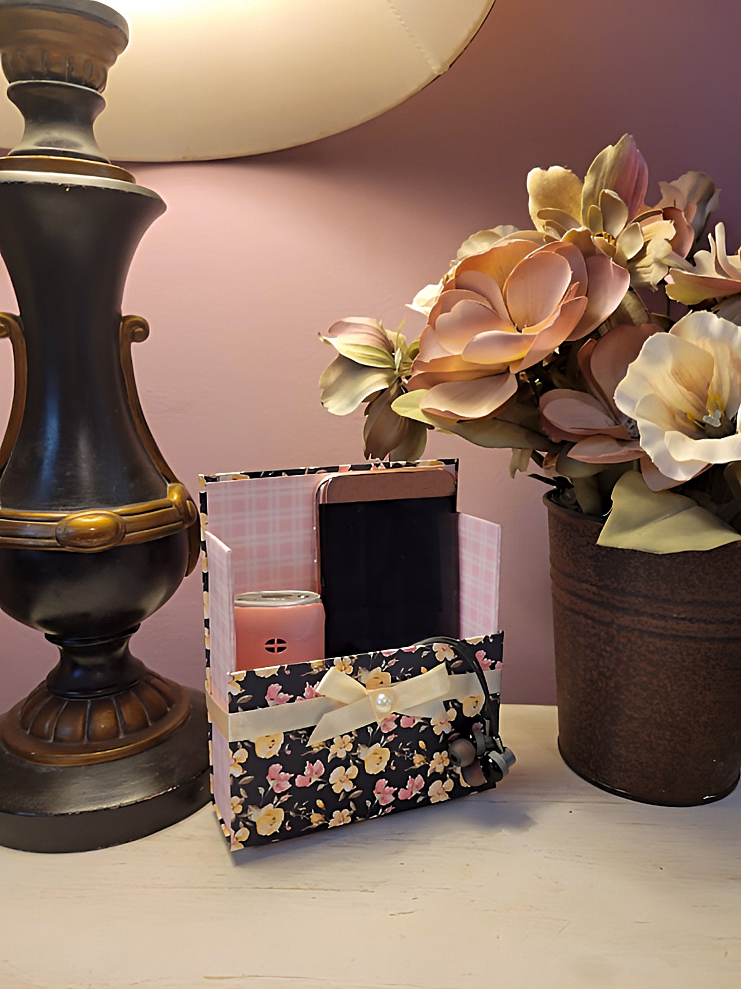42-Pc Stationery Gift Box Set w/Reusable Desktop Organizer Box and Gold Pen - Black, Pink & Yellow Roses - Chic Brico