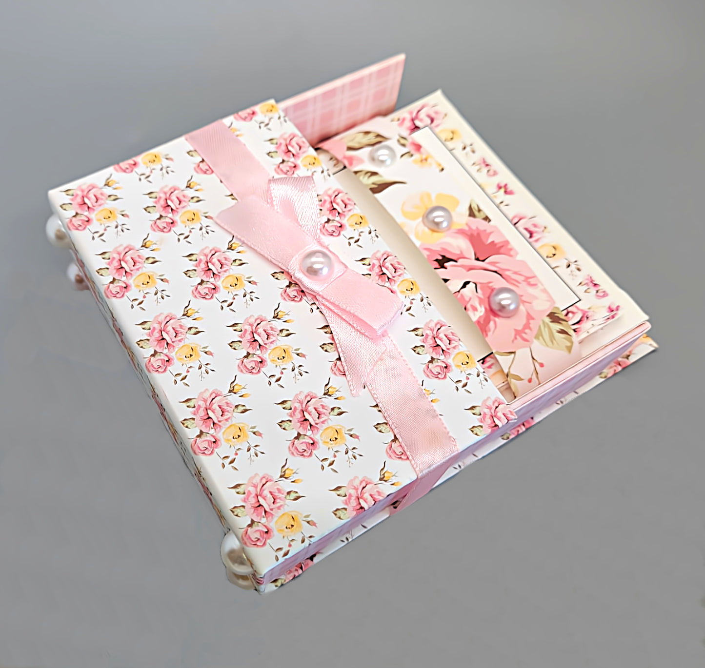 42-Pc Stationery Gift Box Set w/Reusable Desktop Organizer Box and Gold Pen - Pink & Yellow Posies - Chic Brico