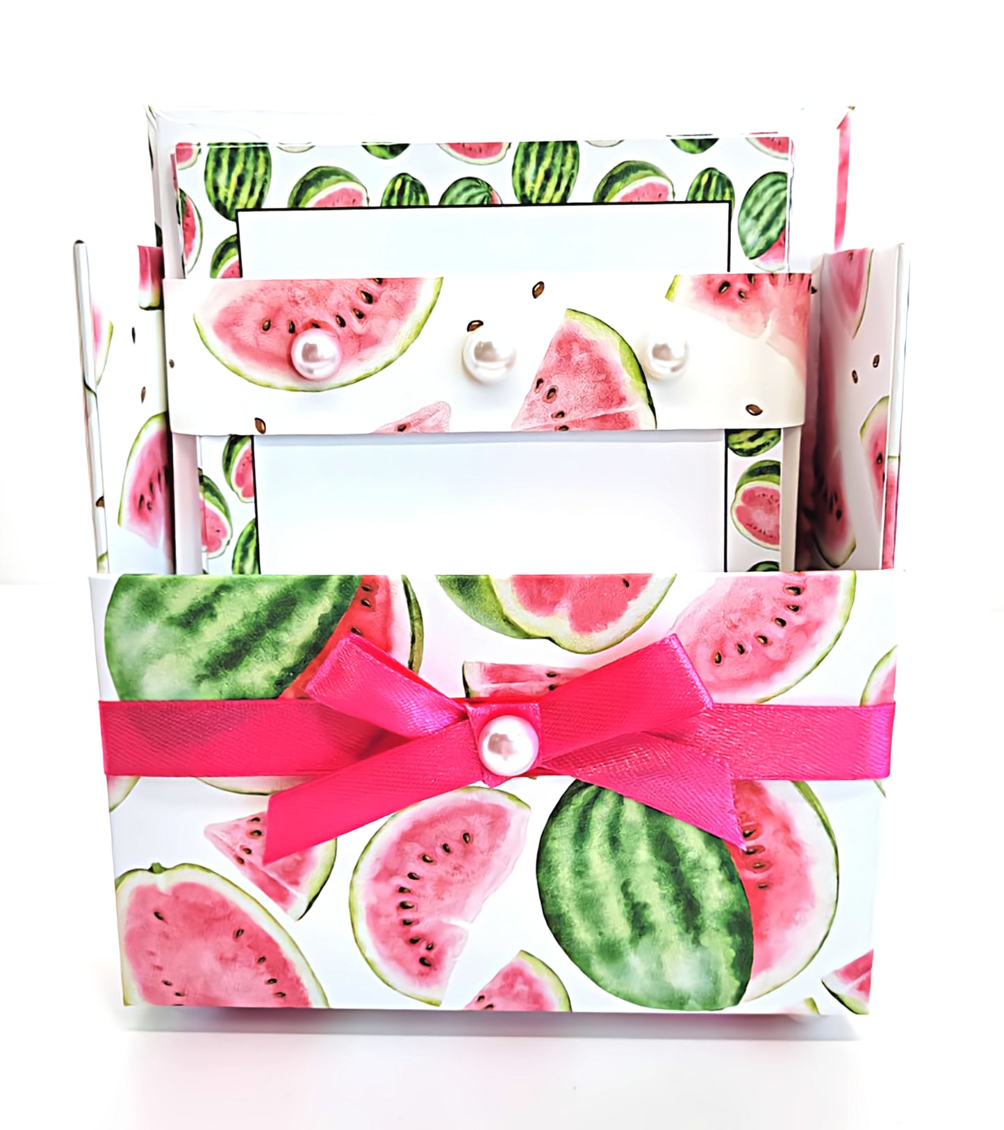 42-Pc Stationery Gift Box Set w/Reusable Desktop Organizer Box and Gold Pen - Fresh Red Watermelon - Chic Brico